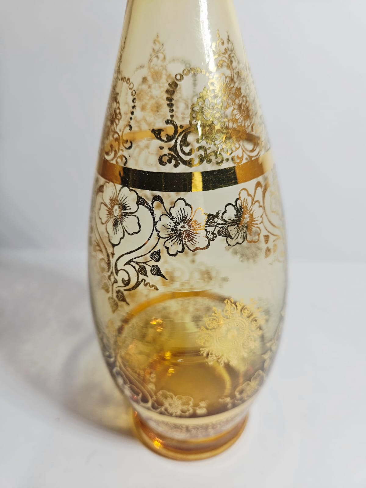 Vintage LAGUNA Murano Glass Amber & Gold Leaf decanter 6 glasses