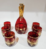 Ferro & Lazzarini Murano Ruby Red Glass Decanter set with 6 glasses