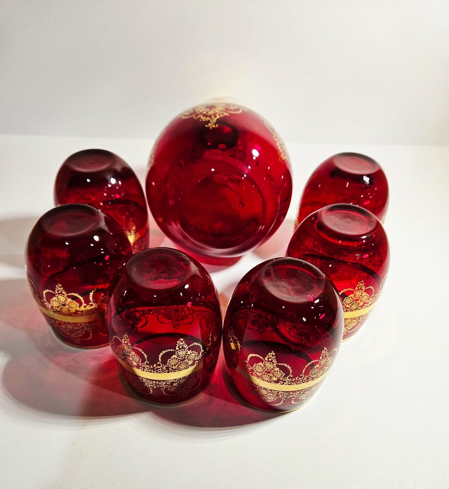 Ferro & Lazzarini Murano Ruby Red Glass Decanter set with 6 glasses