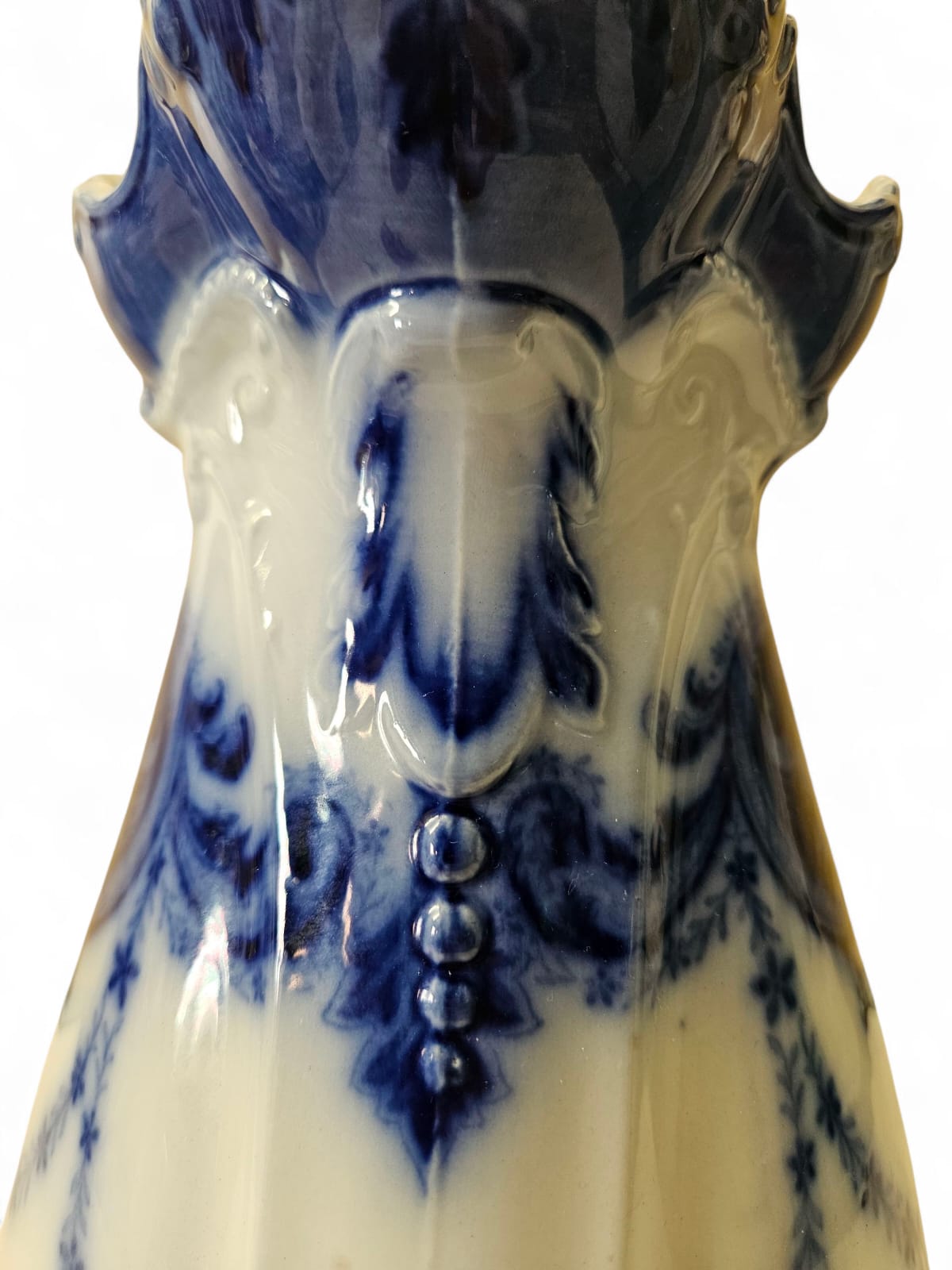 Large Antique Flow Blue "Argyle" Pitcher W. H. Grindley 1896 England