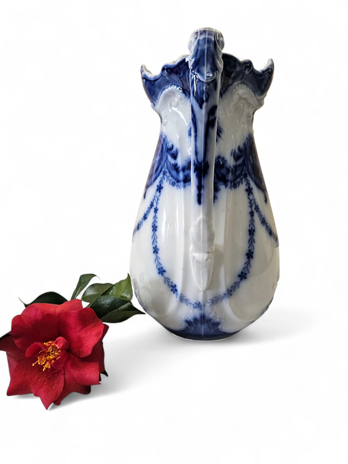 Large Antique Flow Blue "Argyle" Pitcher W. H. Grindley 1896 England