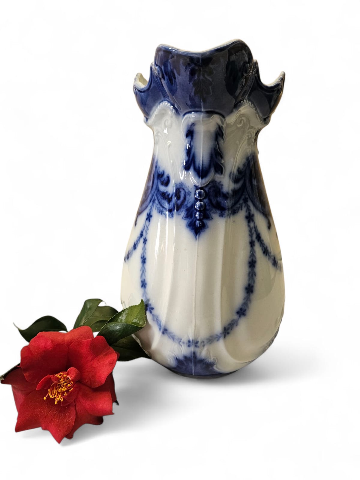 Large Antique Flow Blue "Argyle" Pitcher W. H. Grindley 1896 England