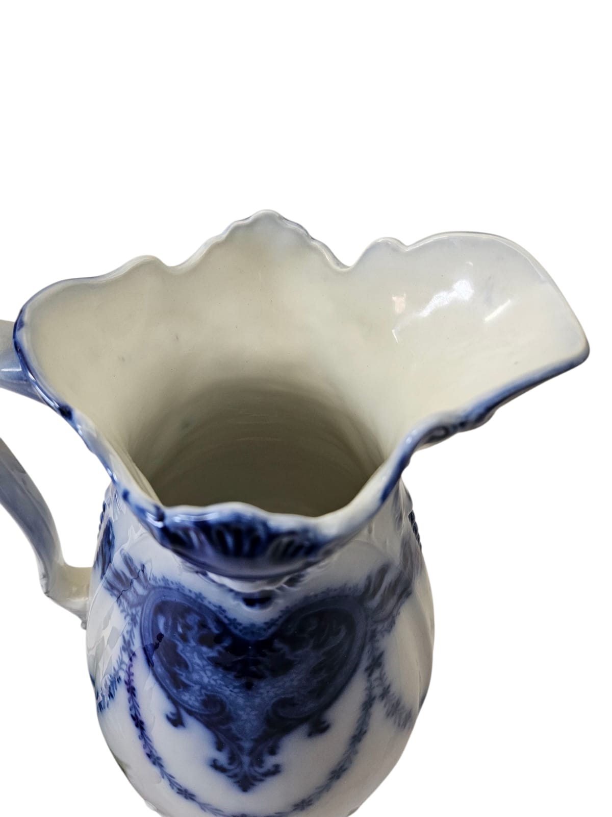 Large Antique Flow Blue "Argyle" Pitcher W. H. Grindley 1896 England
