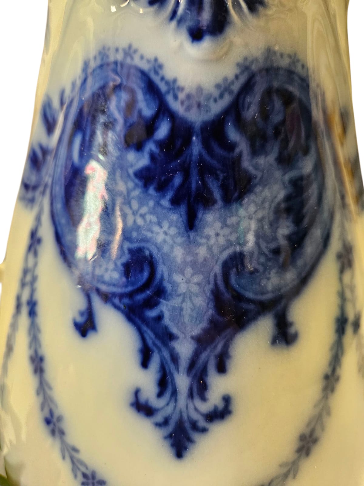 Large Antique Flow Blue "Argyle" Pitcher W. H. Grindley 1896 England