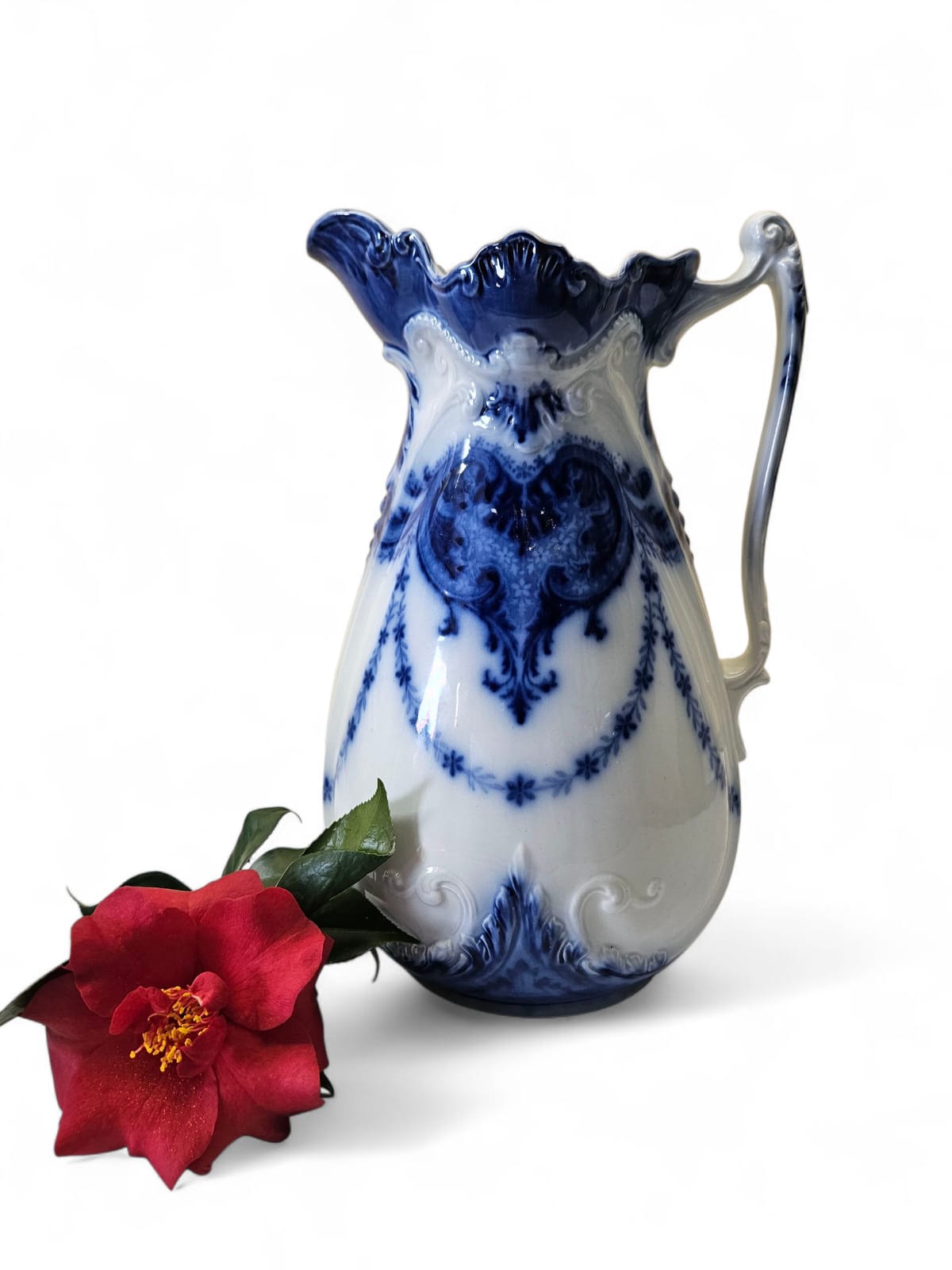 Large Antique Flow Blue "Argyle" Pitcher W. H. Grindley 1896 England