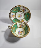 E.B. Foley Green and White Panel Teacup and Saucer with Flowers c.1970