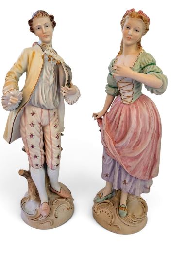 Pair of Large 19th Century French Bisque Porcelain Figures 36cm