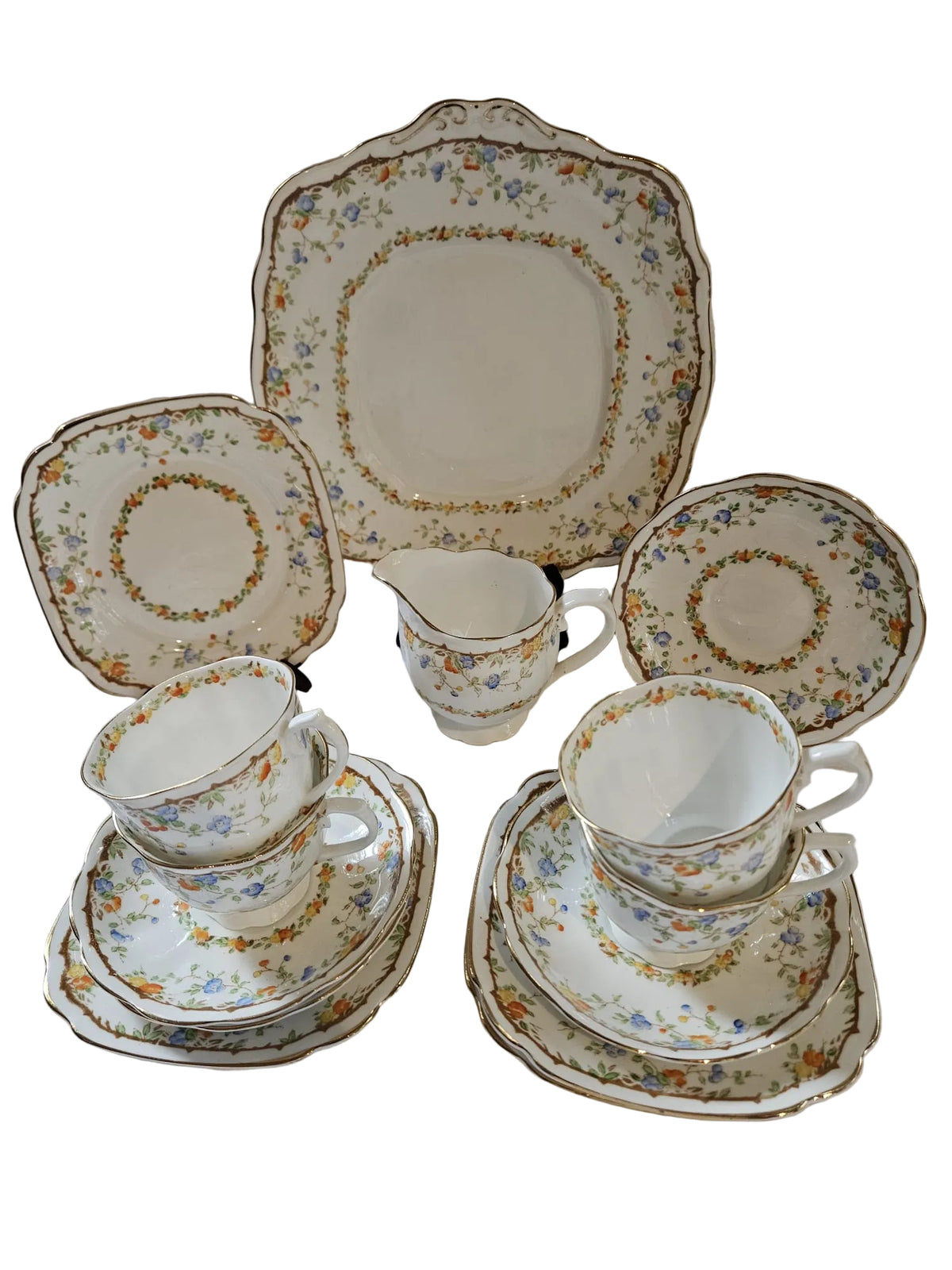 Early Royal Albert Crown China "Gaiety Brown" 14 pc Tea set (1927-1935)