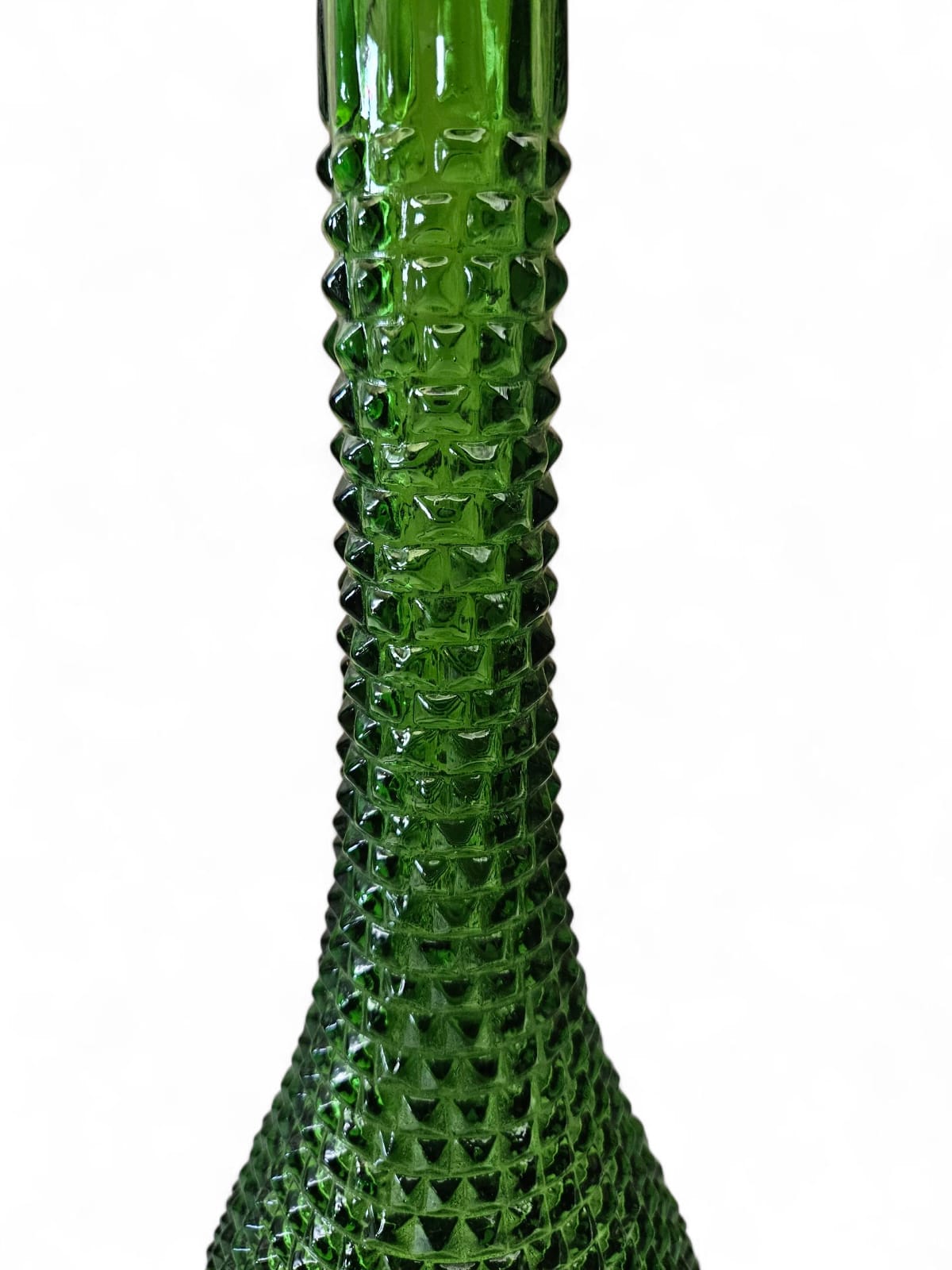 Vintage Genie Bottle Green Decanter MCM EMPOLI Art Glass DIAMOND POINT