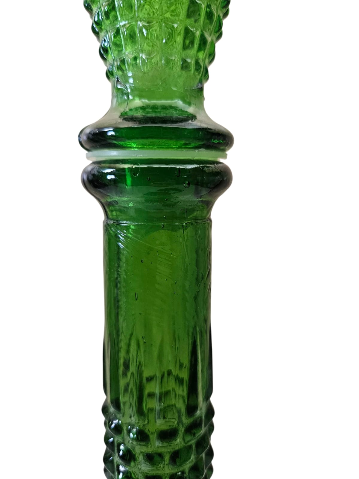 Vintage Genie Bottle Green Decanter MCM EMPOLI Art Glass DIAMOND POINT