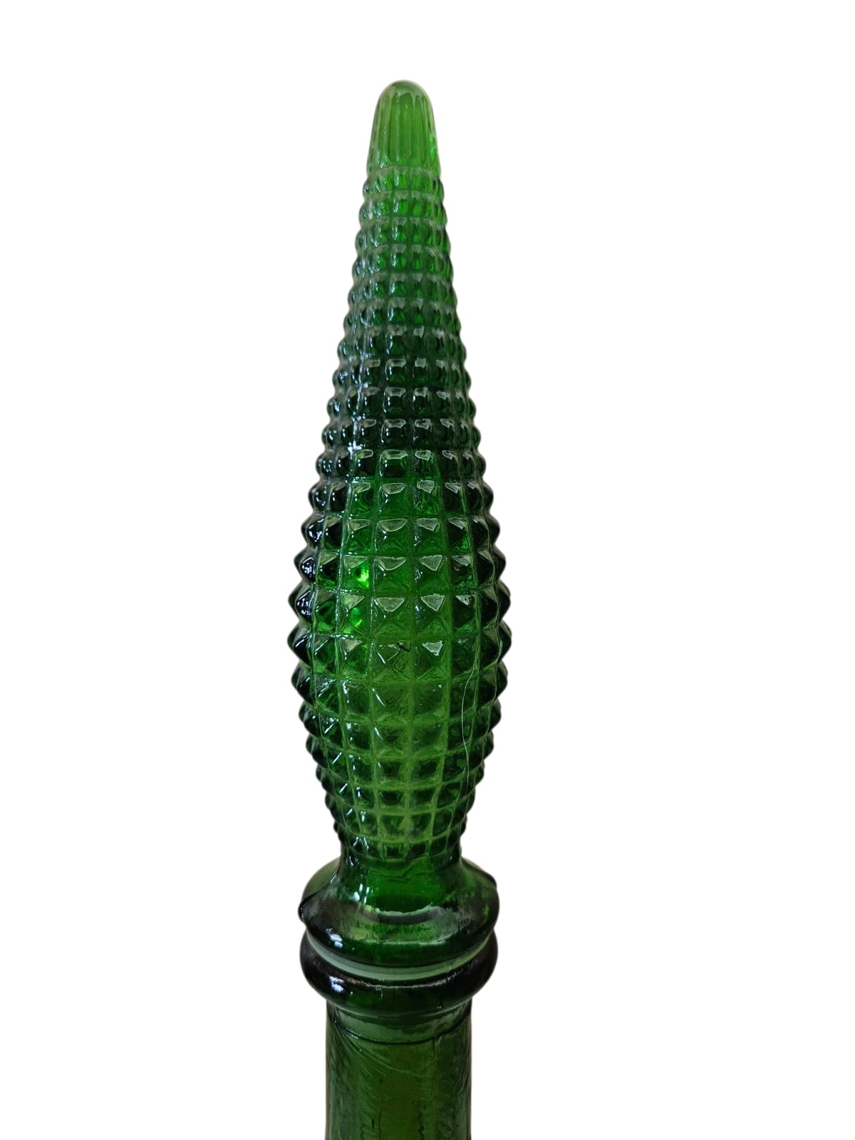 Vintage Genie Bottle Green Decanter MCM EMPOLI Art Glass DIAMOND POINT