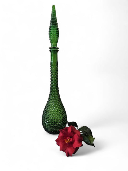Vintage Genie Bottle Green Decanter MCM EMPOLI Art Glass DIAMOND POINT