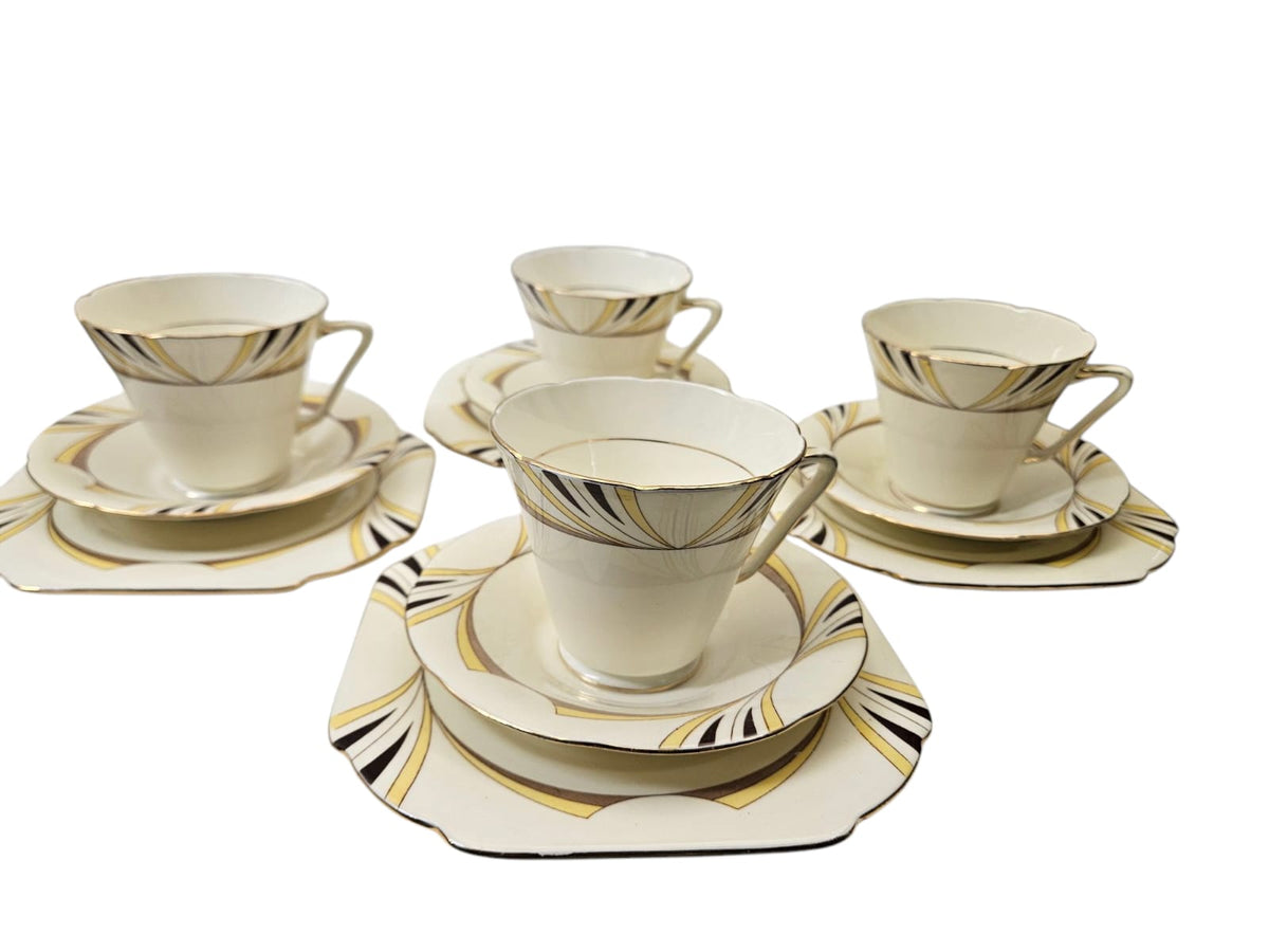 ABJ Grafton Bone China set of four trios, Merlin Pattern c1930s