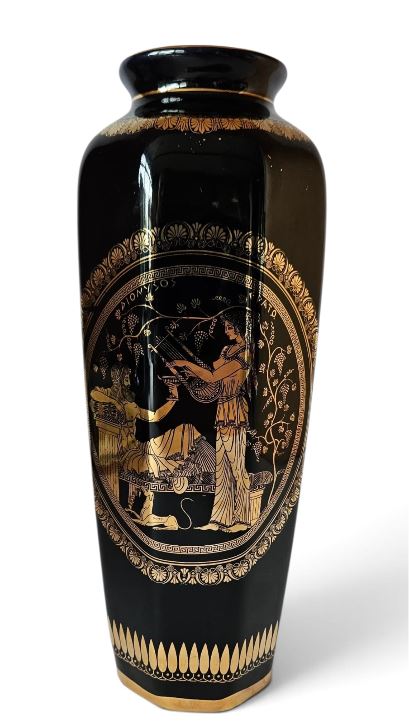 Vintage Spyropoulos Greece 24K Gold Vase Greek Mythology designs