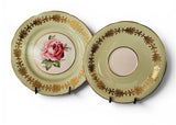 Vintage 1930s Aynsley Trio Pistachio Green with Gold Fern & Pink Cabbage Rose