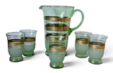 Vintage Green & Gold Glass Lemonade Set – Jug and 5 Glasses MCM