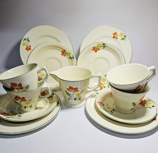 Vintage hand painted Grindley Tea set for 4 - Art Deco - Period 1936-1954
