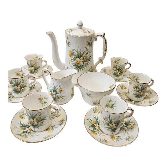 Vintage Hammersley Bone China 15pc Coffee Set Yellow Jonquils 1940s