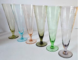 6 Vintage Harlequin Pilsner Glasses Etched with Flower designs
