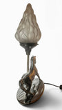 Antique Art Deco Chromed on copper Horse Figural Table Lamp with Flame shade