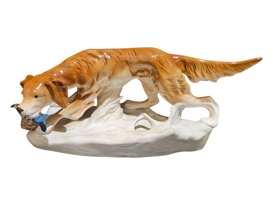 Royal Dux Czechoslovakia 306/1 Hunting Dog with Prey - Art Deco Porcelain Figurine