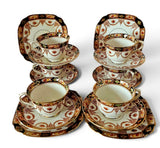 Royal Albert Crown China "Devon Black" Imari #3961 Trio and Duo c1920s