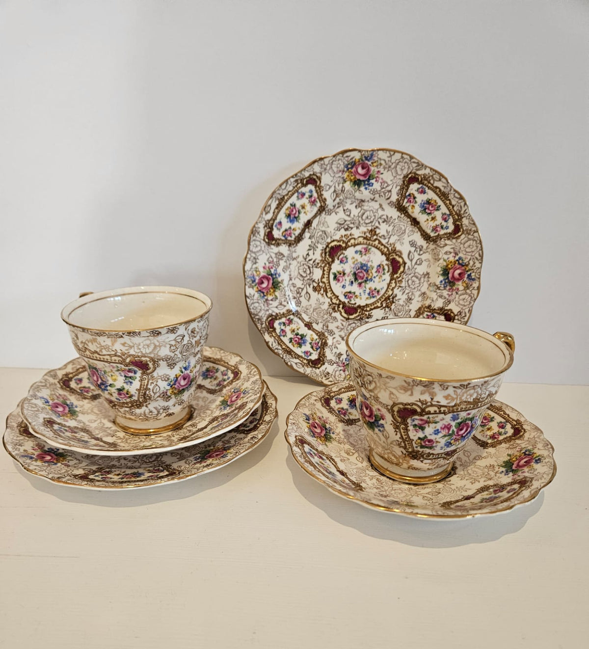 2 x Vintage James Kent"Pompadour" Cup, Saucer and Plate Trio