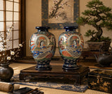 Antique Satsuma Moriage Large twin Baluster Vases of Rakan & Kannon circa 1920