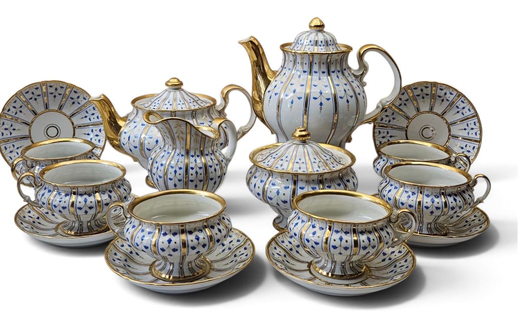 Antique 19 pcs Porcelain Tea & Coffee Service for 6 people by K.P.M circa 1850
