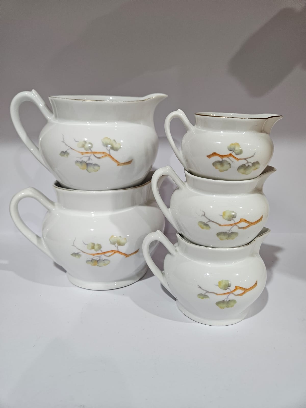 RARE! Vintage Art Deco Kookaburra Bone China set of 5 graduated Jugs - Keh Scherzer Bavaria 1930's