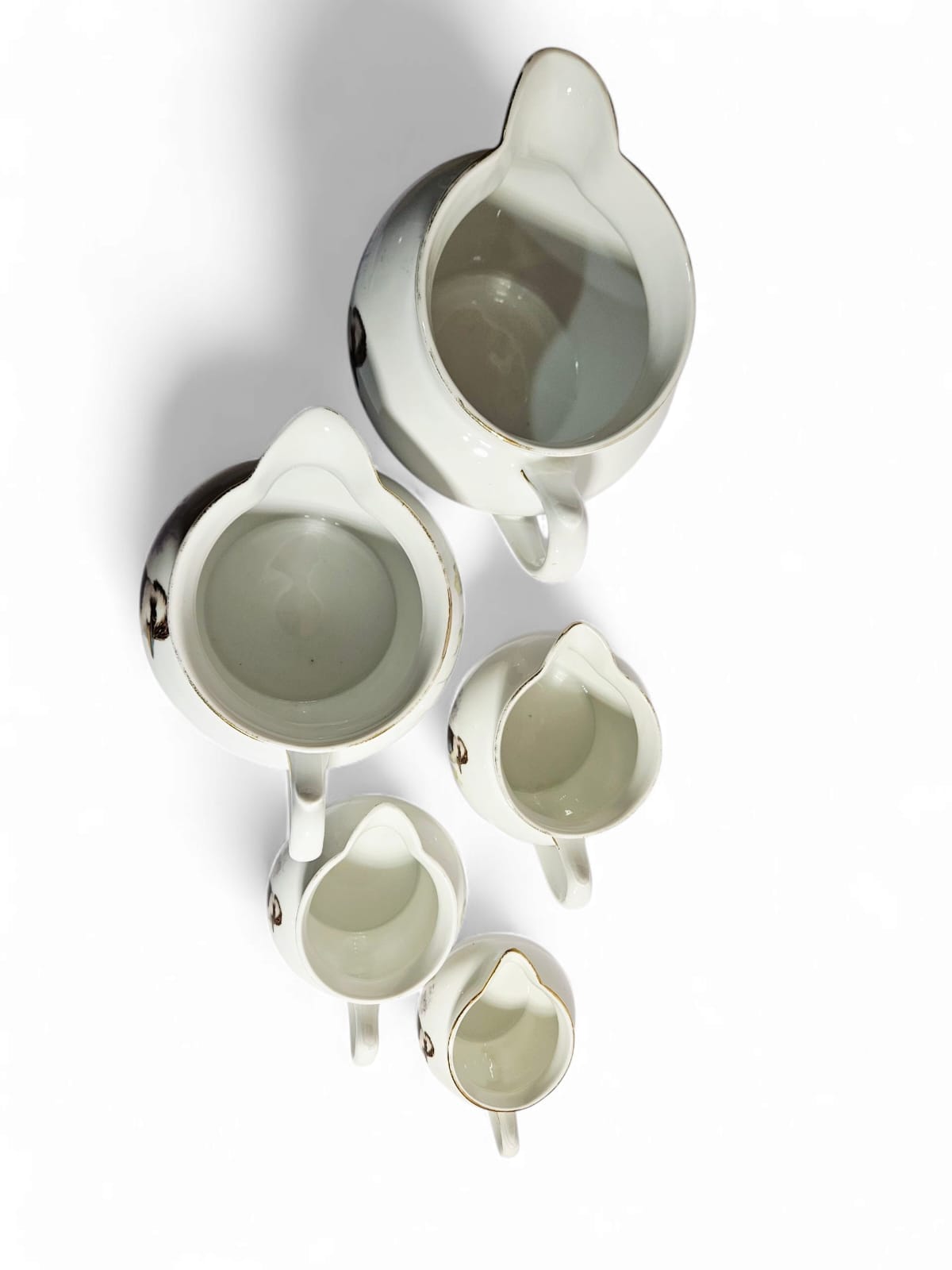 RARE! Vintage Art Deco Kookaburra Bone China set of 5 graduated Jugs - Keh Scherzer Bavaria 1930's