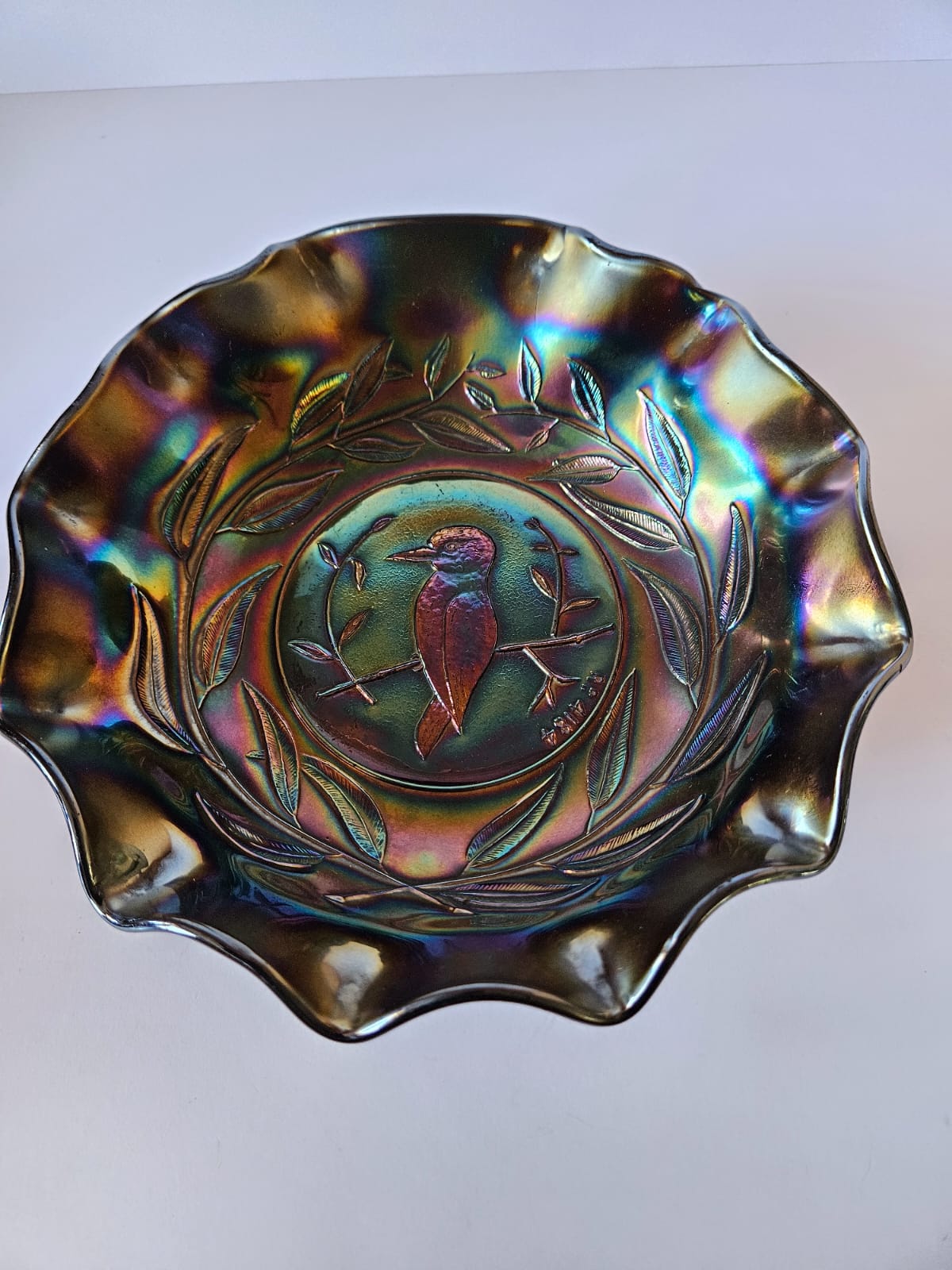 Australian Crown Crystal Carnival Amethyst Kingfisher Bowl RD 4184