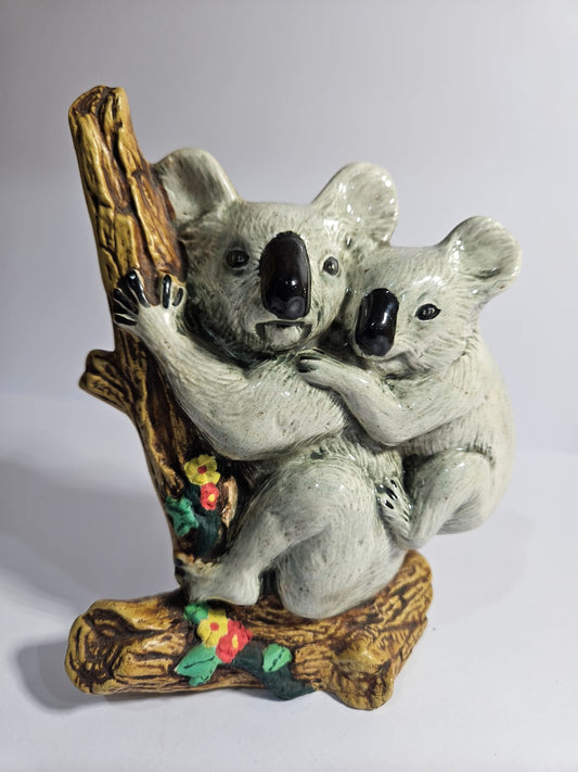 Koala & Joey on a branch Australian Pottery signed JH - Rare