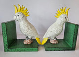 Pair of Cast Iron Cockatoo Bird Bookends Retro Green Base
