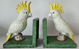 Pair of Cast Iron Cockatoo Bird Bookends Retro Green Base