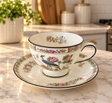 WEDGWOOD - Leigh Shape Footed Cup & Saucer Set Kutani Crane