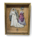 Antique French Fashion magasine Print 3D Shadow Box Wedding Bride White Lace c.1870