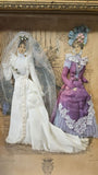 Antique French Fashion magasine Print 3D Shadow Box Wedding Bride White Lace c.1870