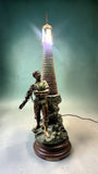 Antique French spelter Figural Lighthouse Lamp, "La Tempete" circa 1915