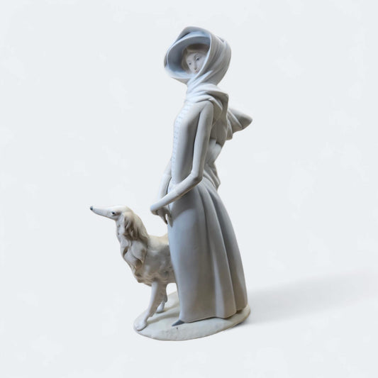 Large Lladro figurine #4594 "Lady with Greyhound" issued in 1969