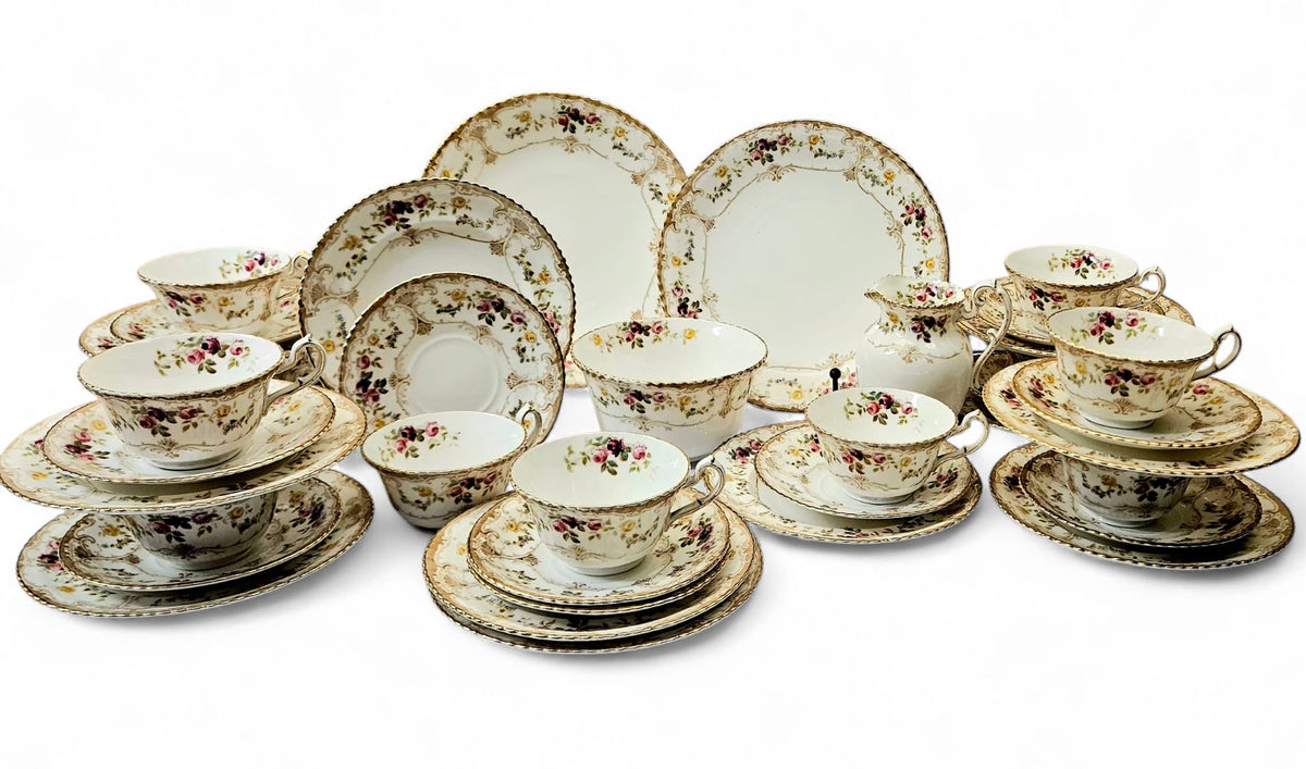 Antique Samuel Radford 36 pcs Tea Set, roses and gilt "Langton" pattern #1293- circa 1893