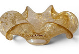 Gold and Clear Murano Glass Bowl with Inlaid Aventurine Leaf 1960s