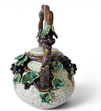 Large Vintage Majolica Pottery Teapot Purple Grape and vine leaves