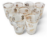 9 x Vintage Libbey Frosted Glass Golden Foliage 1950s
