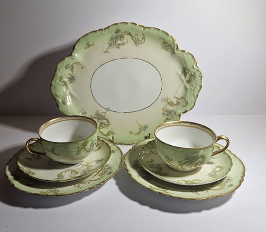 2 x Haviland & Co. Limoges France Hand Painted trios & Cake Plate circa 1920
