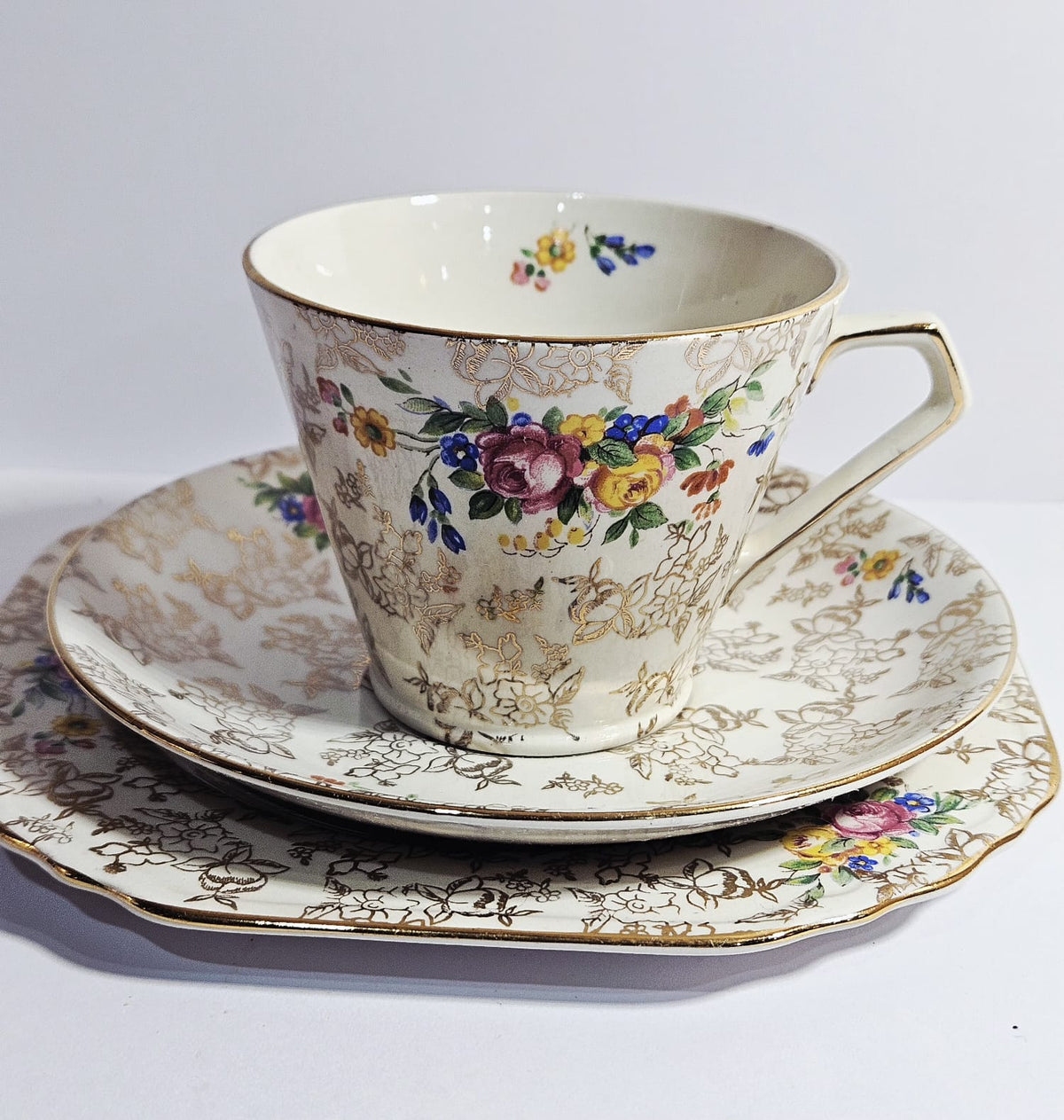 Lord Nelson Ware Trio - Chintz Floral Gold "Rose time"- Pattern 2528