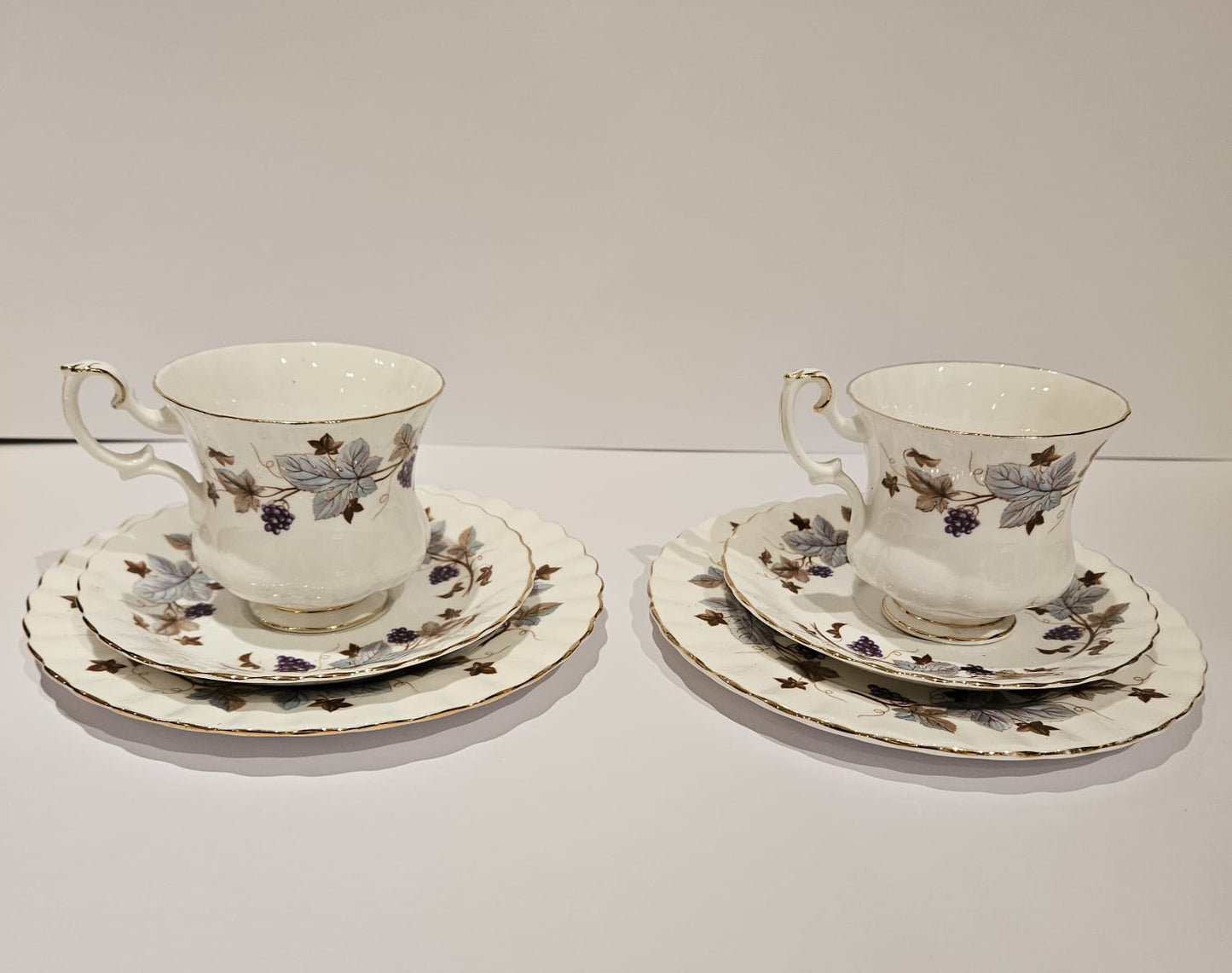 2 x Royal Albert vintage 1960s Lorraine tea cup Trio, Maple leaves