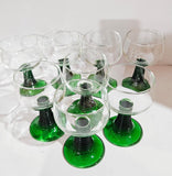 Set of 8 Vintage Luminarc Roemer Wine Glasses Green Ribbed stems