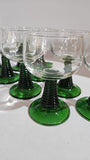 Set of 8 Vintage Luminarc Roemer Wine Glasses Green Ribbed stems