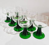 Set of 8 Vintage Luminarc Roemer Wine Glasses Green Ribbed stems